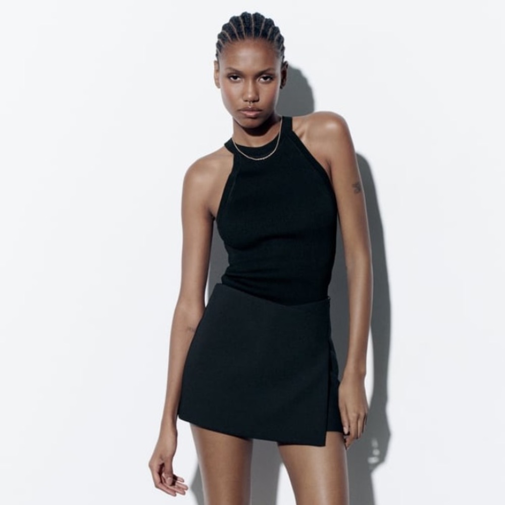 Zara Asymmetric Skort Black Medium